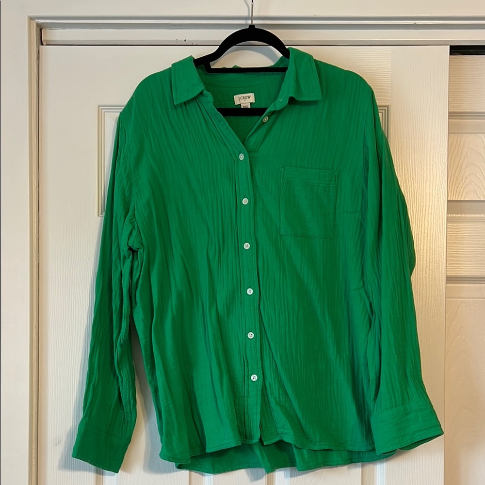 NWOT Women’s J. Crew Factory Green Relaxed Notched Collar Button Down Shirt XXL